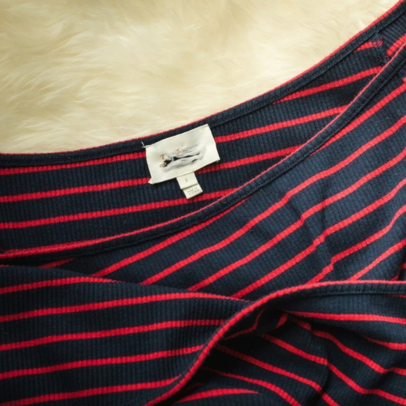 Anthro Deletta S Red Blue Striped Ribbed Top - Picture 11 of 12